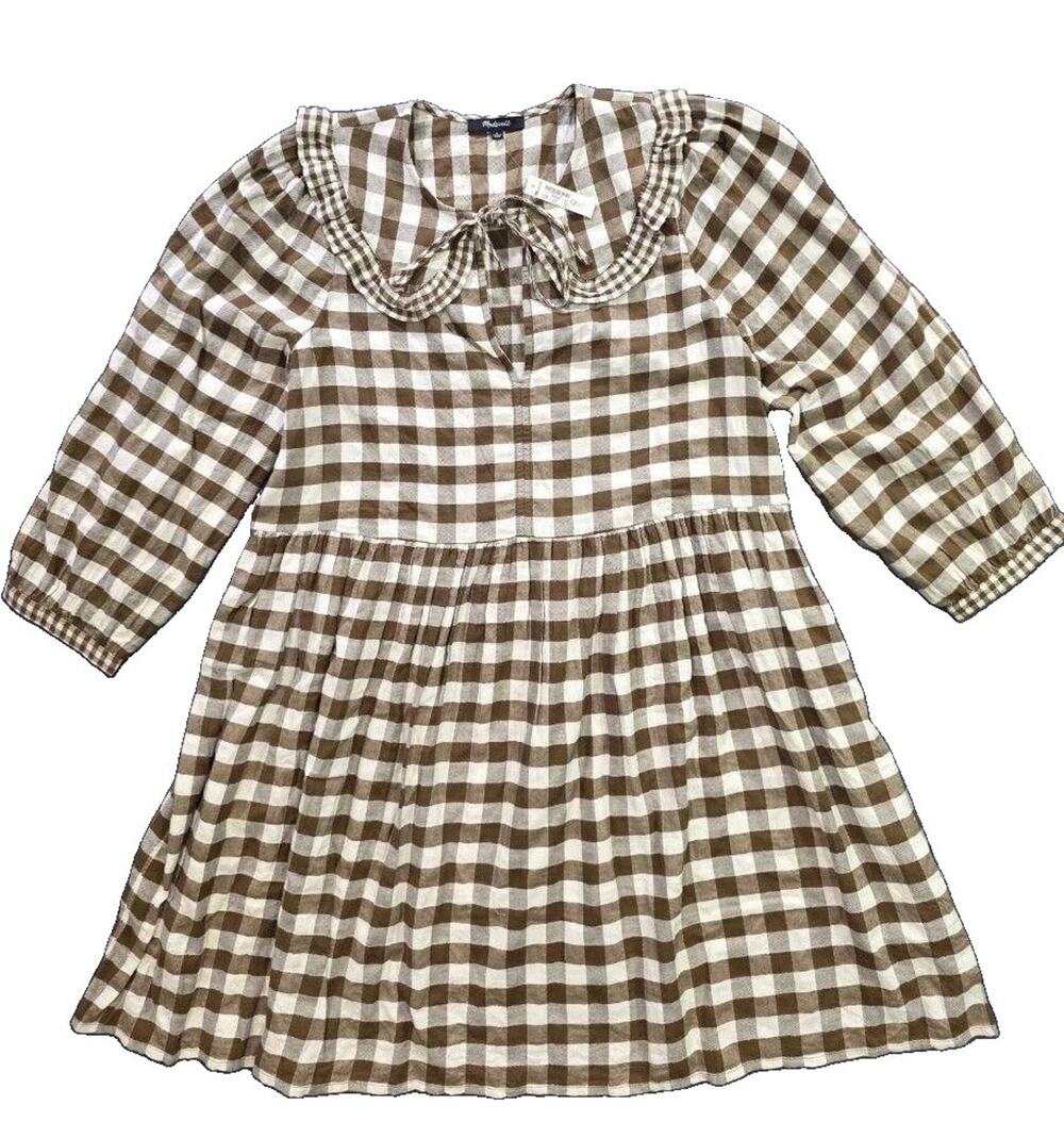 Madewell Gingham Cottagecore Seersucker SquareNeck Puff-Sleeve Dress L A010887